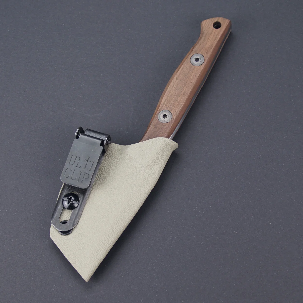 taschenmesser-feststehende-klinge-fem-nr26-1-09.webp EDC Messer Nussbaumholz Griff Kydex Scheide Ulticlip
