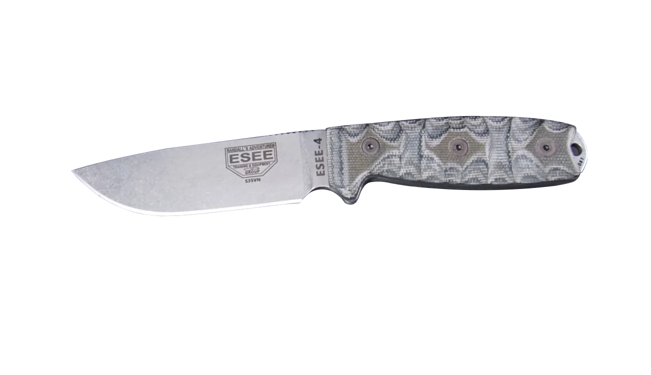 ESEE-4 Messer mit neuen handgefertigten Canvasmicarta Griffschalen